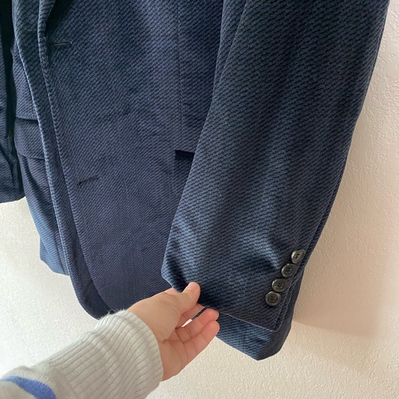 HUGO BOSS blue and black cotton and modal 2 button velvet blazer work career 44R - Picture 6 of 11